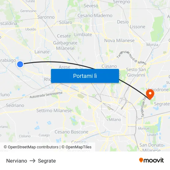 Nerviano to Segrate map