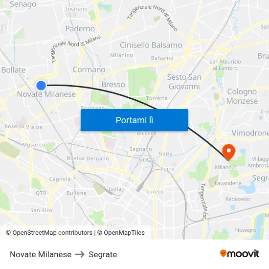 Novate Milanese to Segrate map