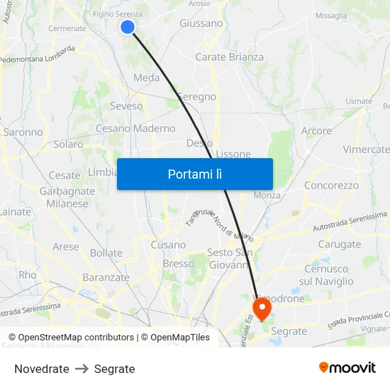 Novedrate to Segrate map