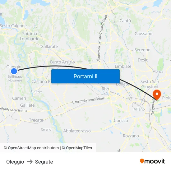 Oleggio to Segrate map