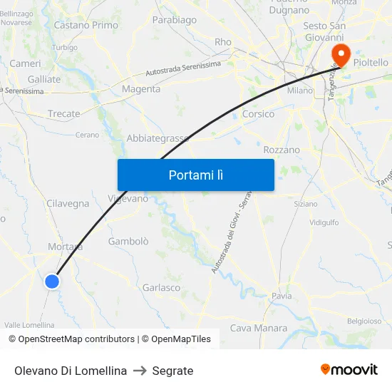 Olevano Di Lomellina to Segrate map