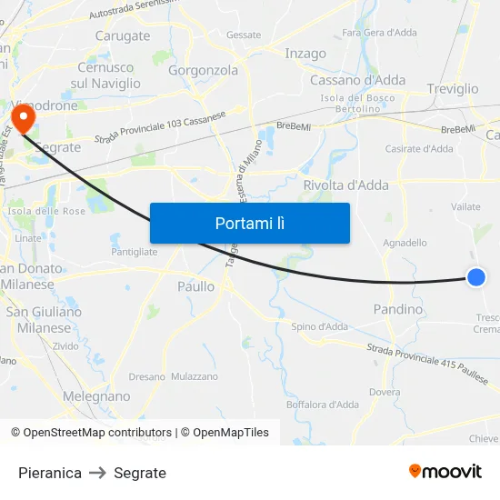 Pieranica to Segrate map