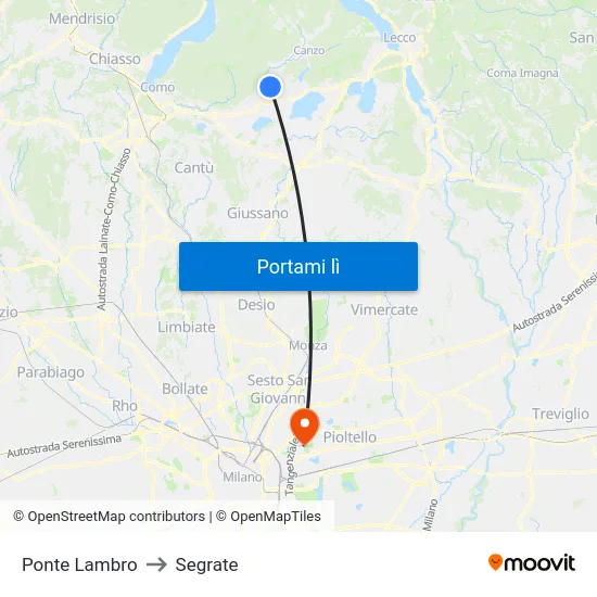 Ponte Lambro to Segrate map