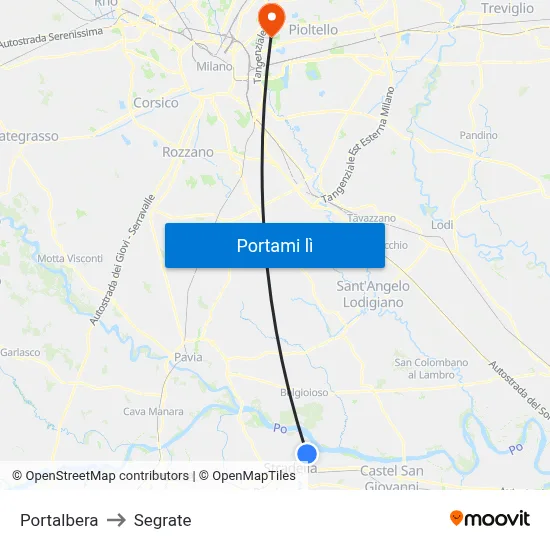 Portalbera to Segrate map
