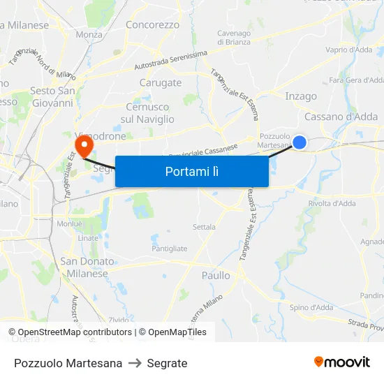Pozzuolo Martesana to Segrate map