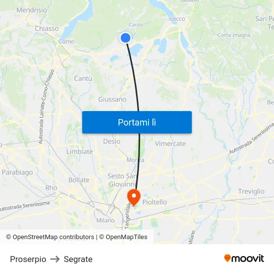 Proserpio to Segrate map