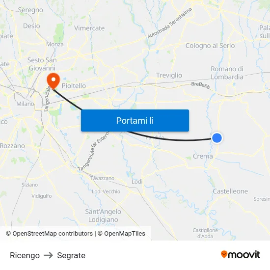 Ricengo to Segrate map