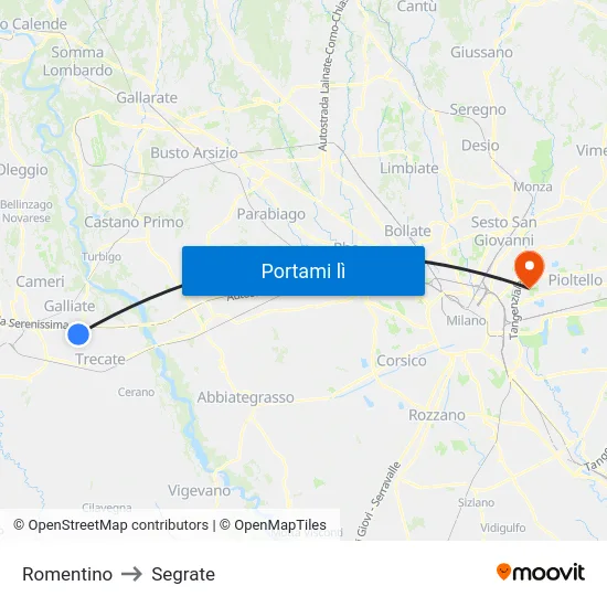 Romentino to Segrate map