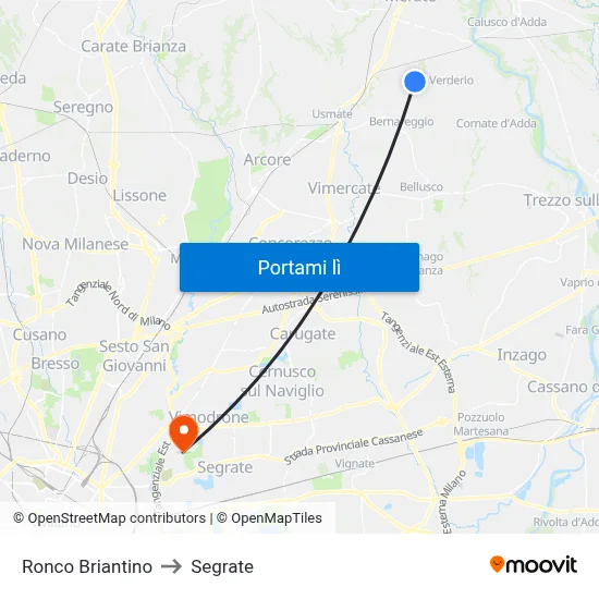 Ronco Briantino to Segrate map