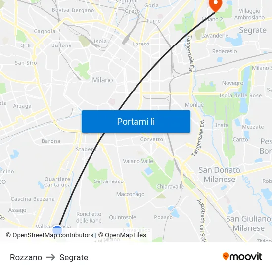 Rozzano to Segrate map