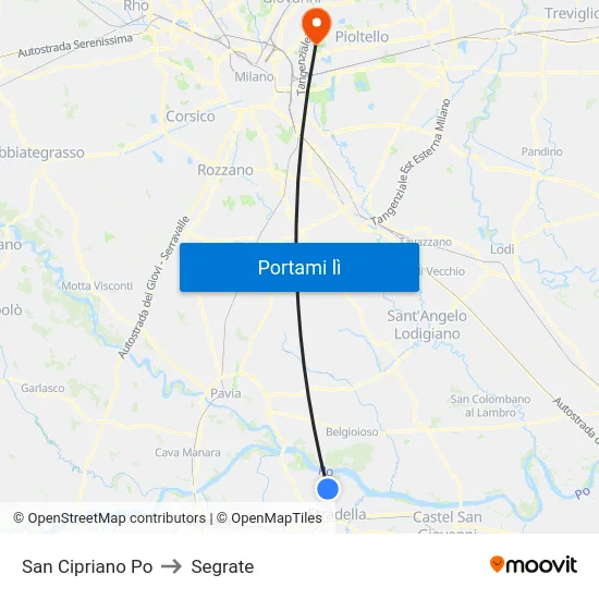 San Cipriano Po to Segrate map