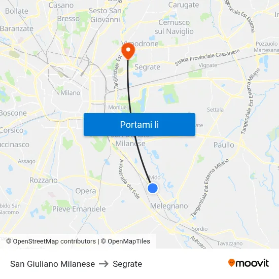 San Giuliano Milanese to Segrate map