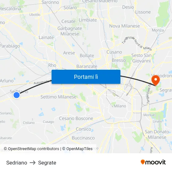 Sedriano to Segrate map