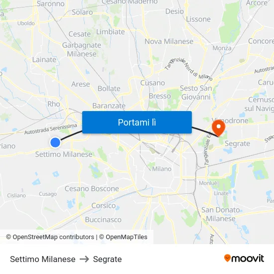 Settimo Milanese to Segrate map