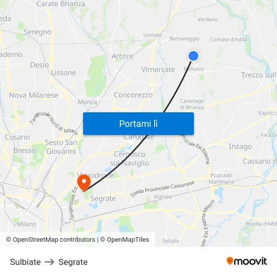 Sulbiate to Segrate map