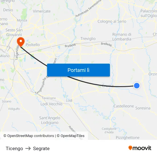 Ticengo to Segrate map