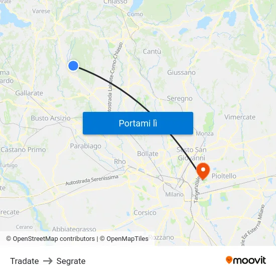 Tradate to Segrate map