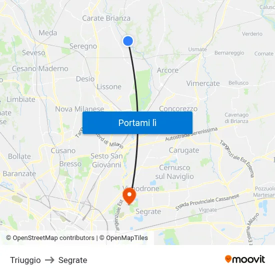 Triuggio to Segrate map