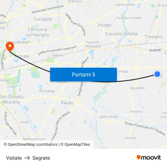Vailate to Segrate map