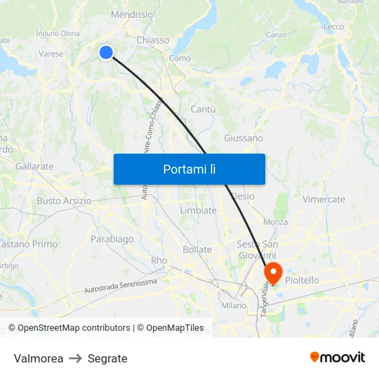 Valmorea to Segrate map