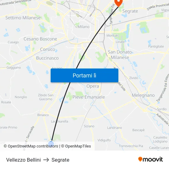 Vellezzo Bellini to Segrate map