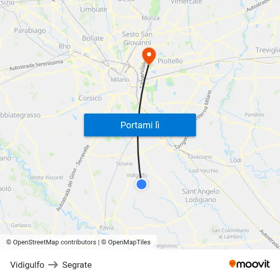 Vidigulfo to Segrate map