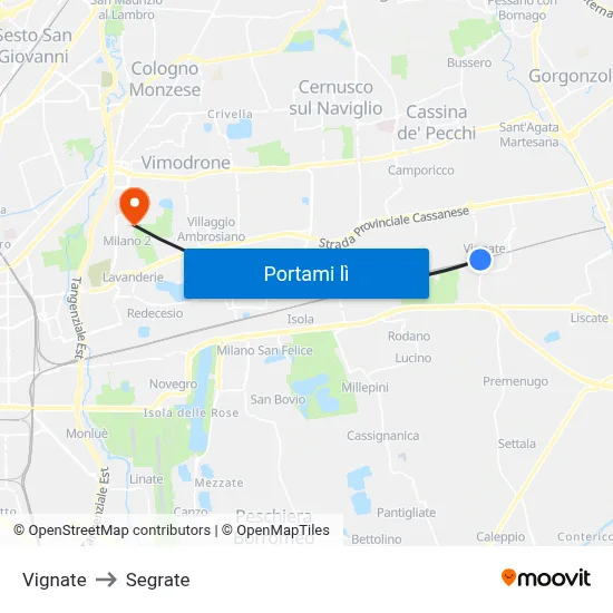 Vignate to Segrate map