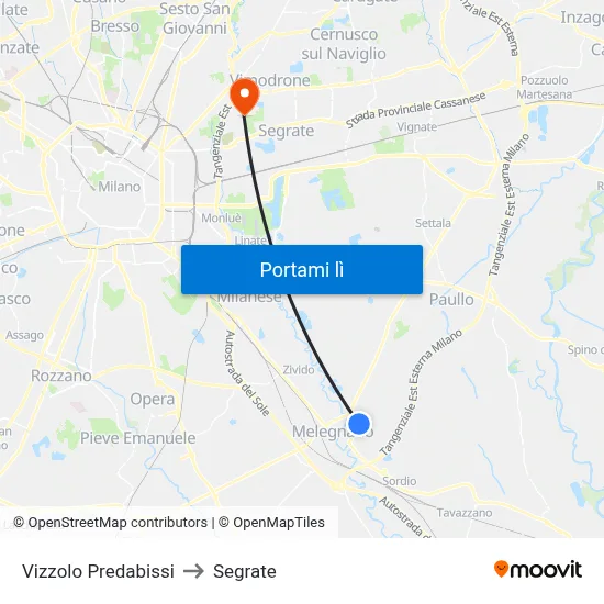 Vizzolo Predabissi to Segrate map
