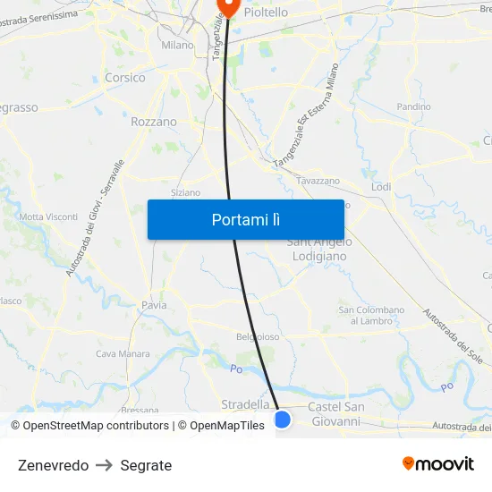 Zenevredo to Segrate map