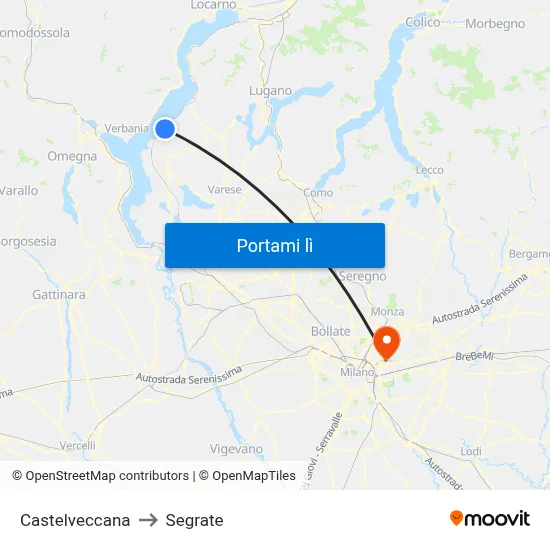Castelveccana to Segrate map