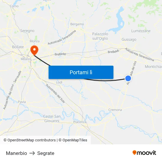Manerbio to Segrate map