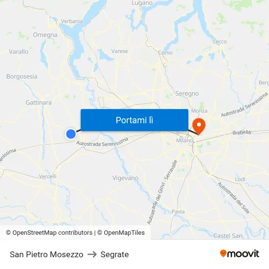 San Pietro Mosezzo to Segrate map