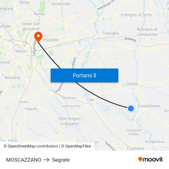 MOSCAZZANO to Segrate map
