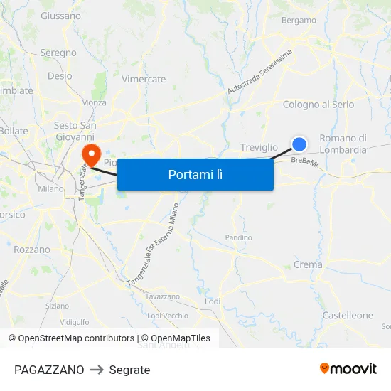 PAGAZZANO to Segrate map