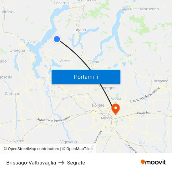 Brissago-Valtravaglia to Segrate map