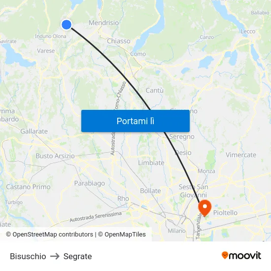 Bisuschio to Segrate map