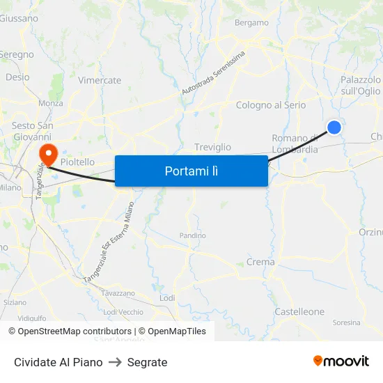 Cividate Al Piano to Segrate map
