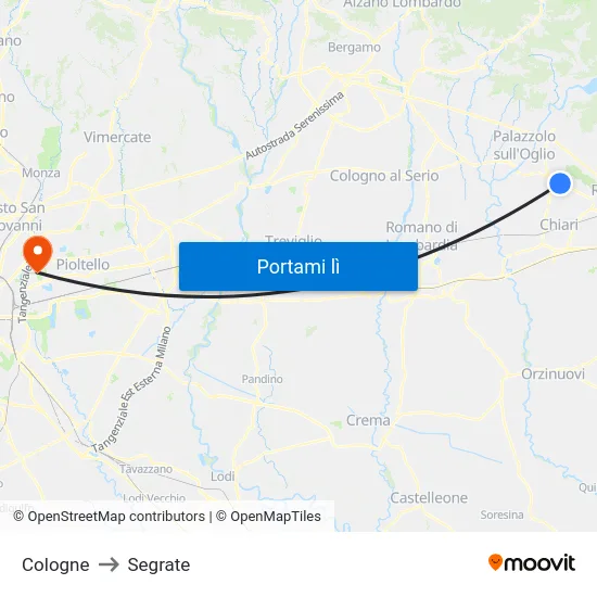 Cologne to Segrate map