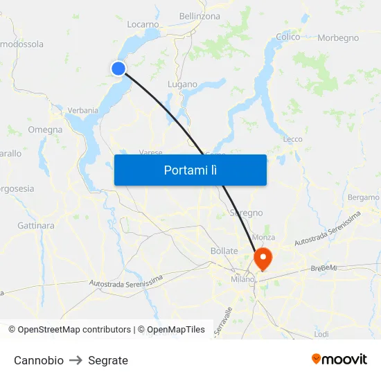 Cannobio to Segrate map