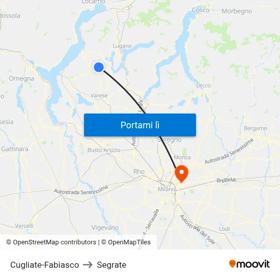 Cugliate-Fabiasco to Segrate map