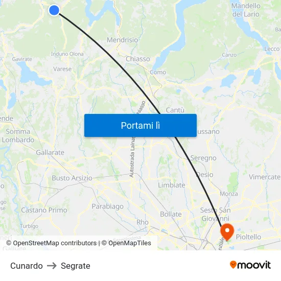 Cunardo to Segrate map