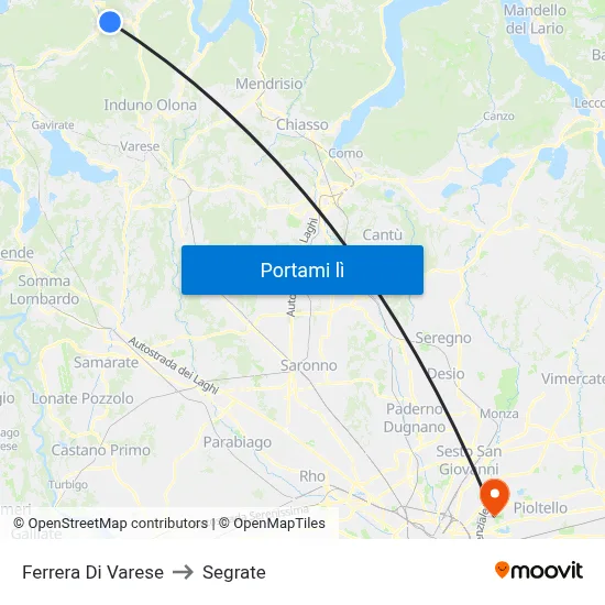 Ferrera Di Varese to Segrate map