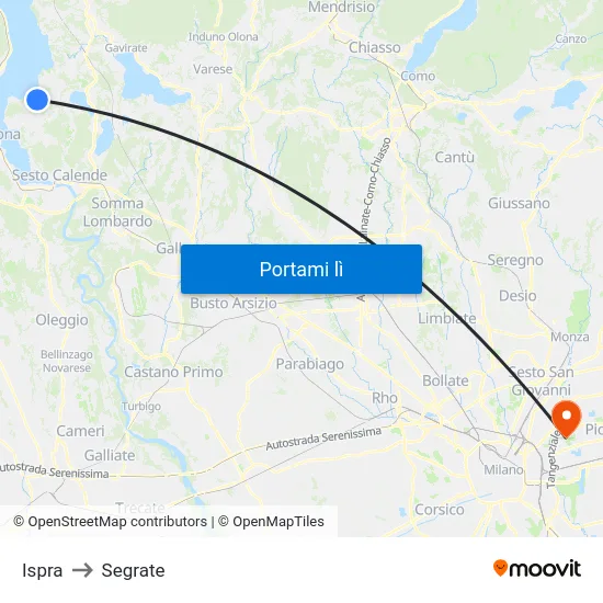 Ispra to Segrate map
