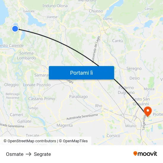 Osmate to Segrate map