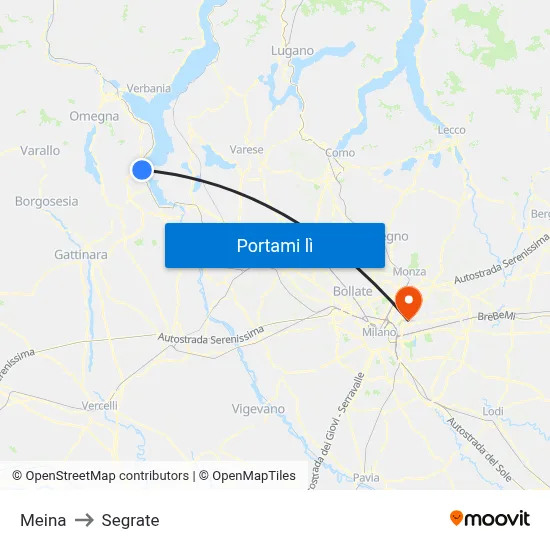 Meina to Segrate map