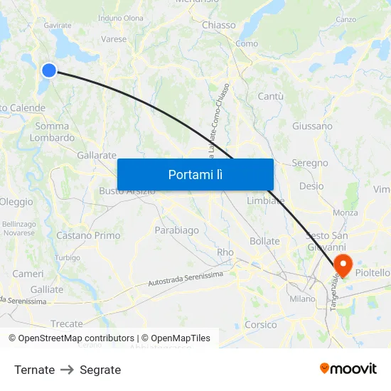 Ternate to Segrate map
