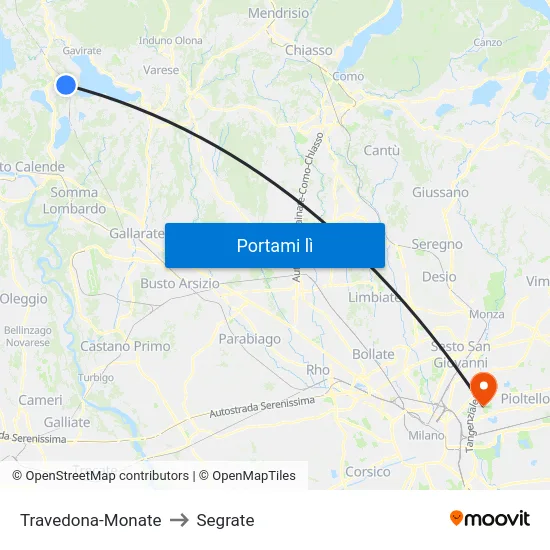 Travedona-Monate to Segrate map