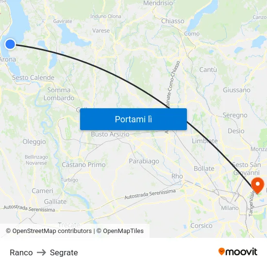 Ranco to Segrate map