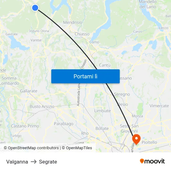 Valganna to Segrate map