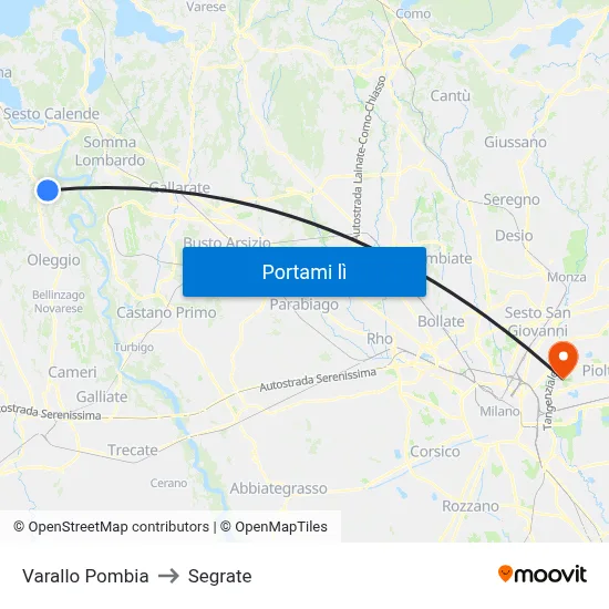 Varallo Pombia to Segrate map